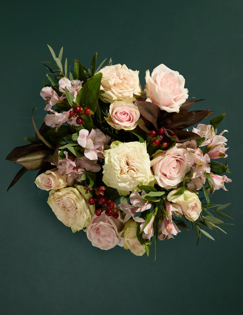 Vintage Roses, Hypericum & Eucalyptus
