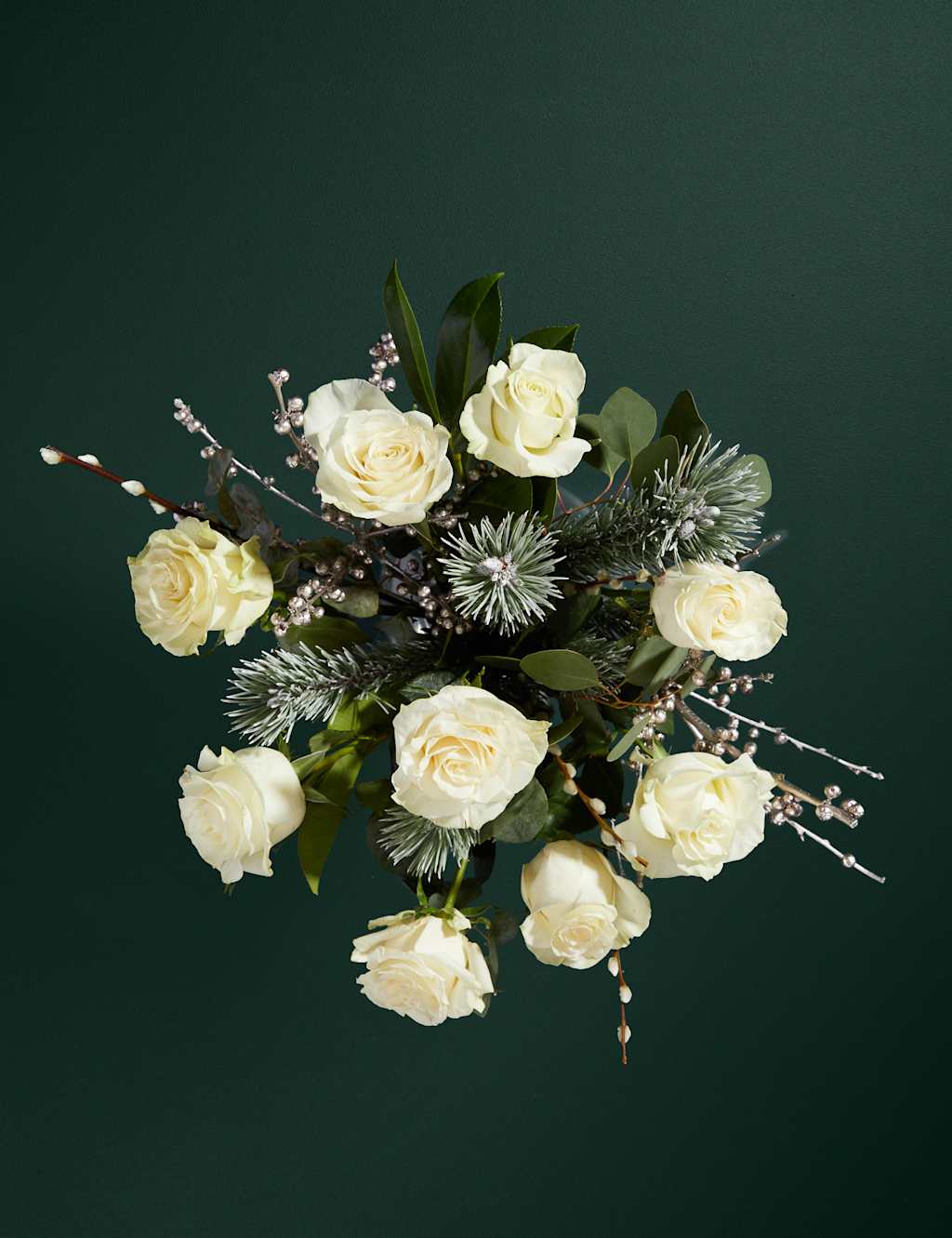 Luxury White Rose Christmas Bouquet in Basket