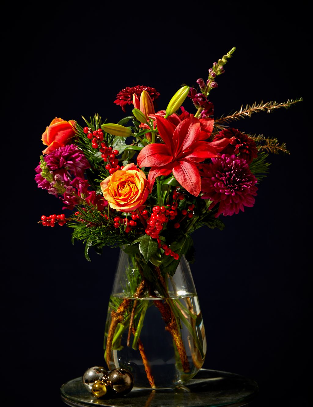 Orange Rose, Ilex & Chrysanthemum Bouquet