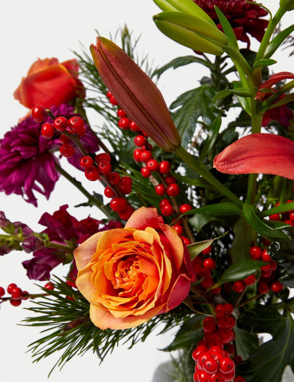 Orange Rose, Ilex & Chrysanthemum Bouquet image 4