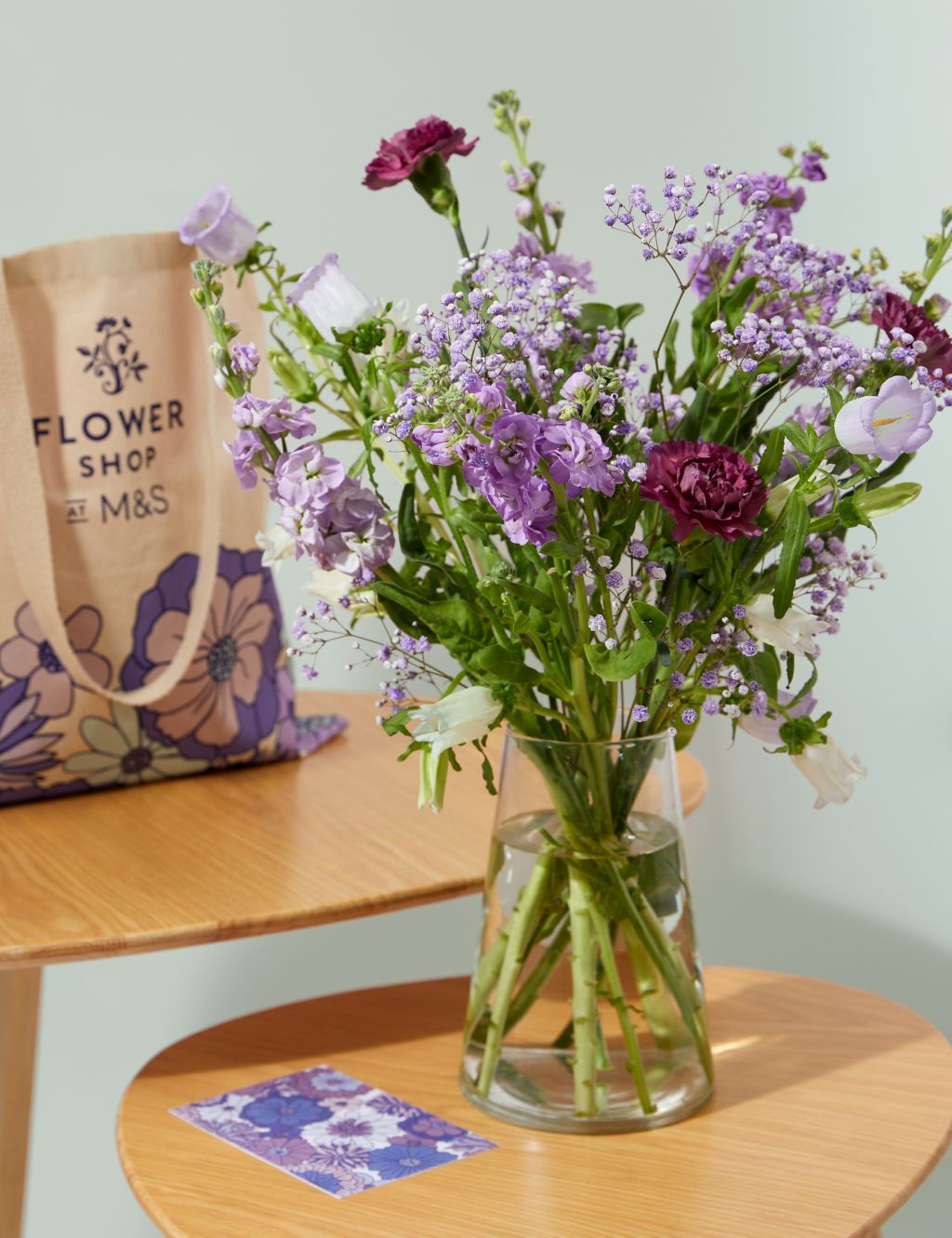 Carnation, Stock & Campanula Bouquet With Tote Bag