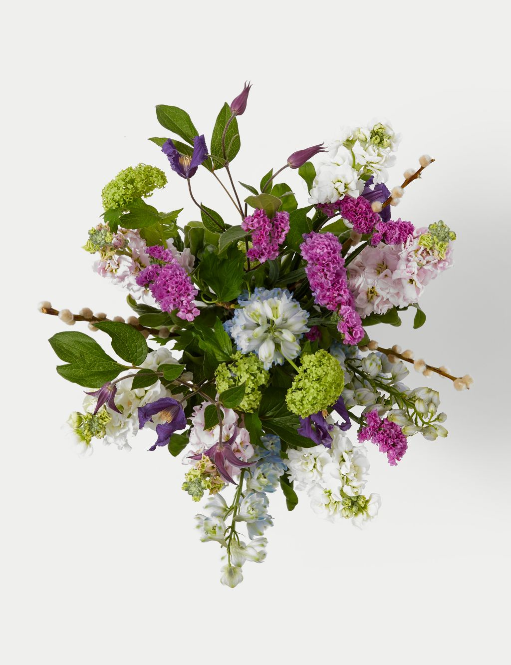 Stock, Delphinium & Clematis Bouquet with Vase