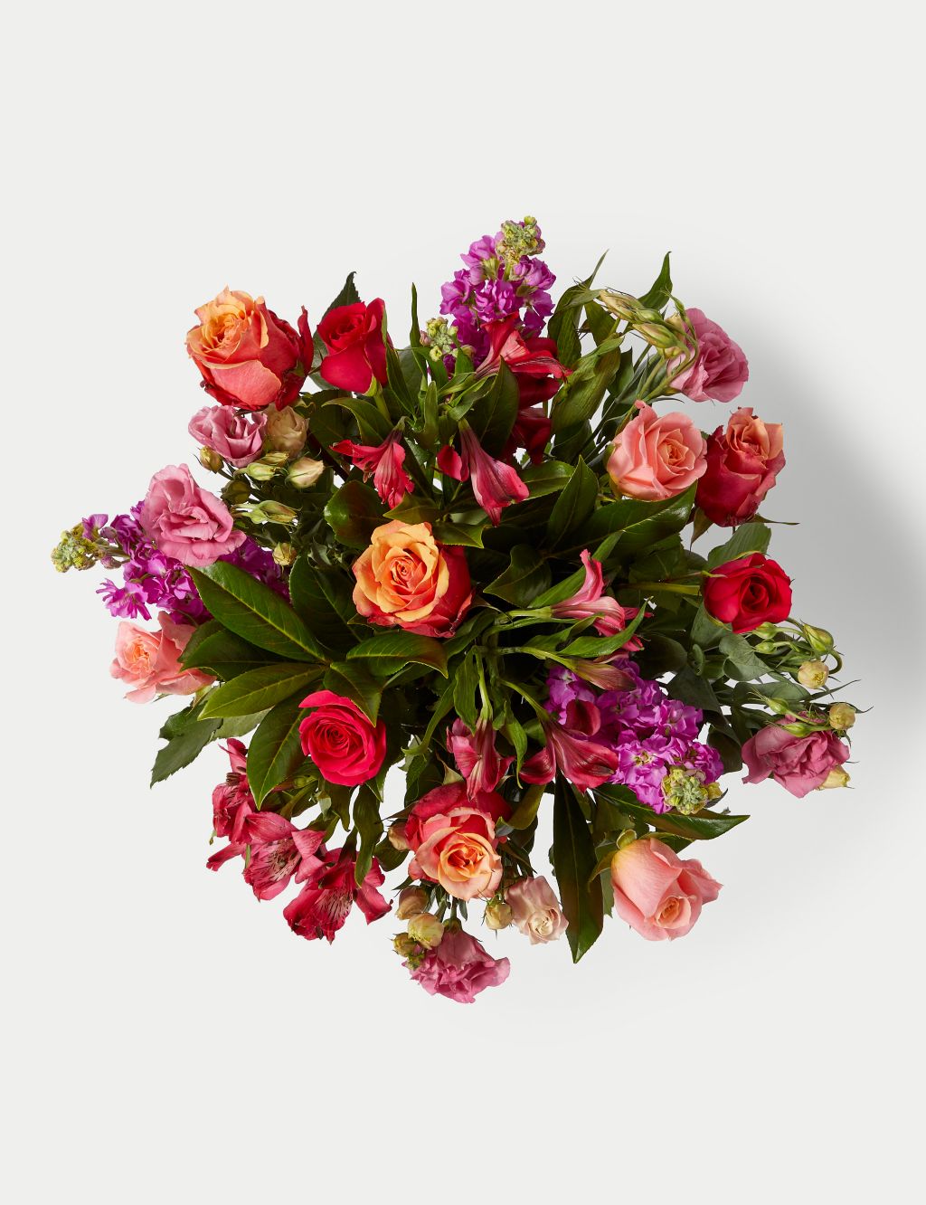 Roses, Lisianthus & Stock Bright Bouquet with Collection Caramel Chocolates