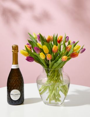 M&S Bright & Beautiful Tulip Bouquet with Prosecco