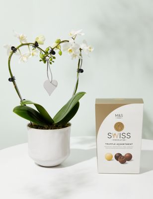 M&S White Heart Orchid Ceramic & Swiss Truffles Bundle
