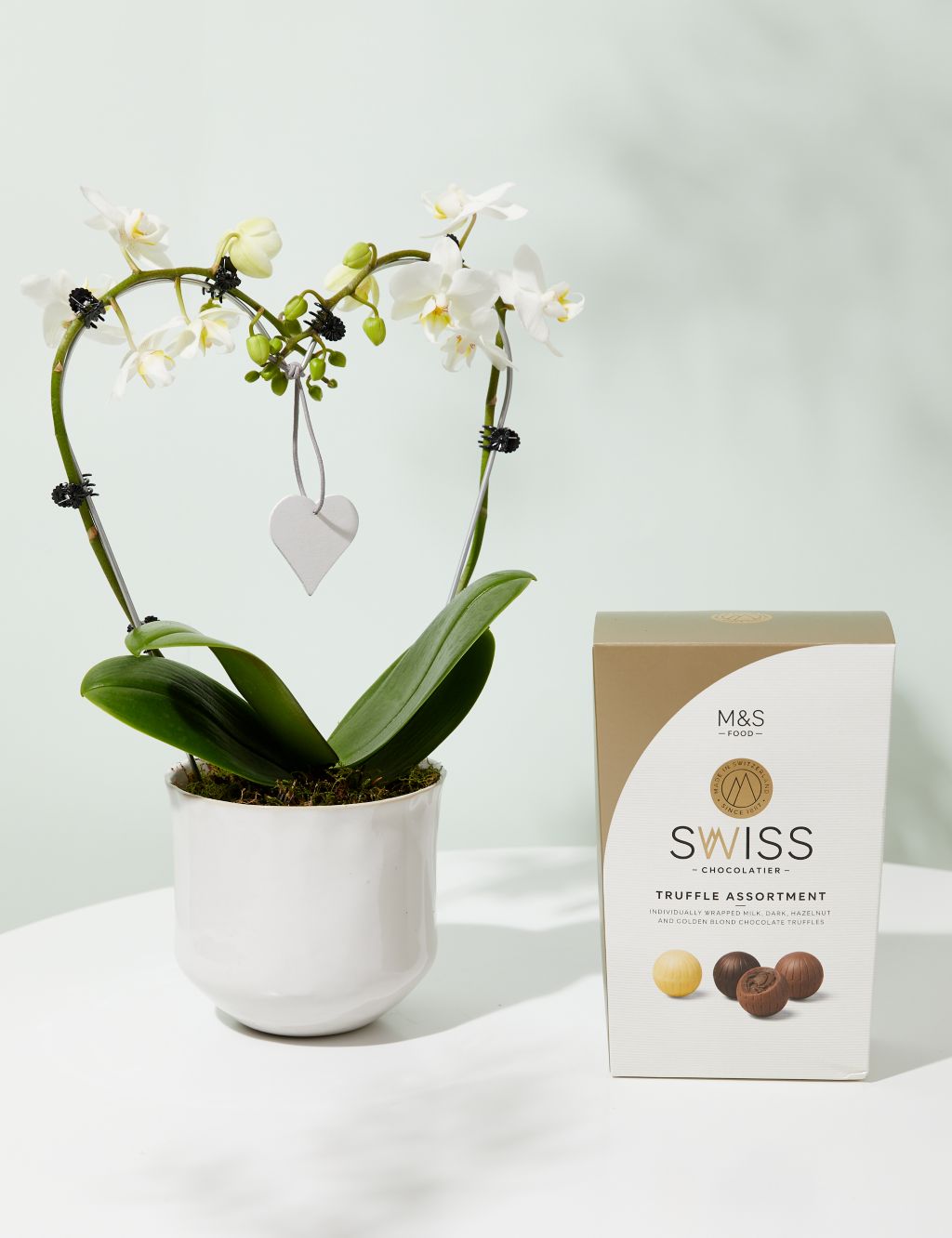 White Heart Orchid Ceramic & Swiss Truffles Bundle