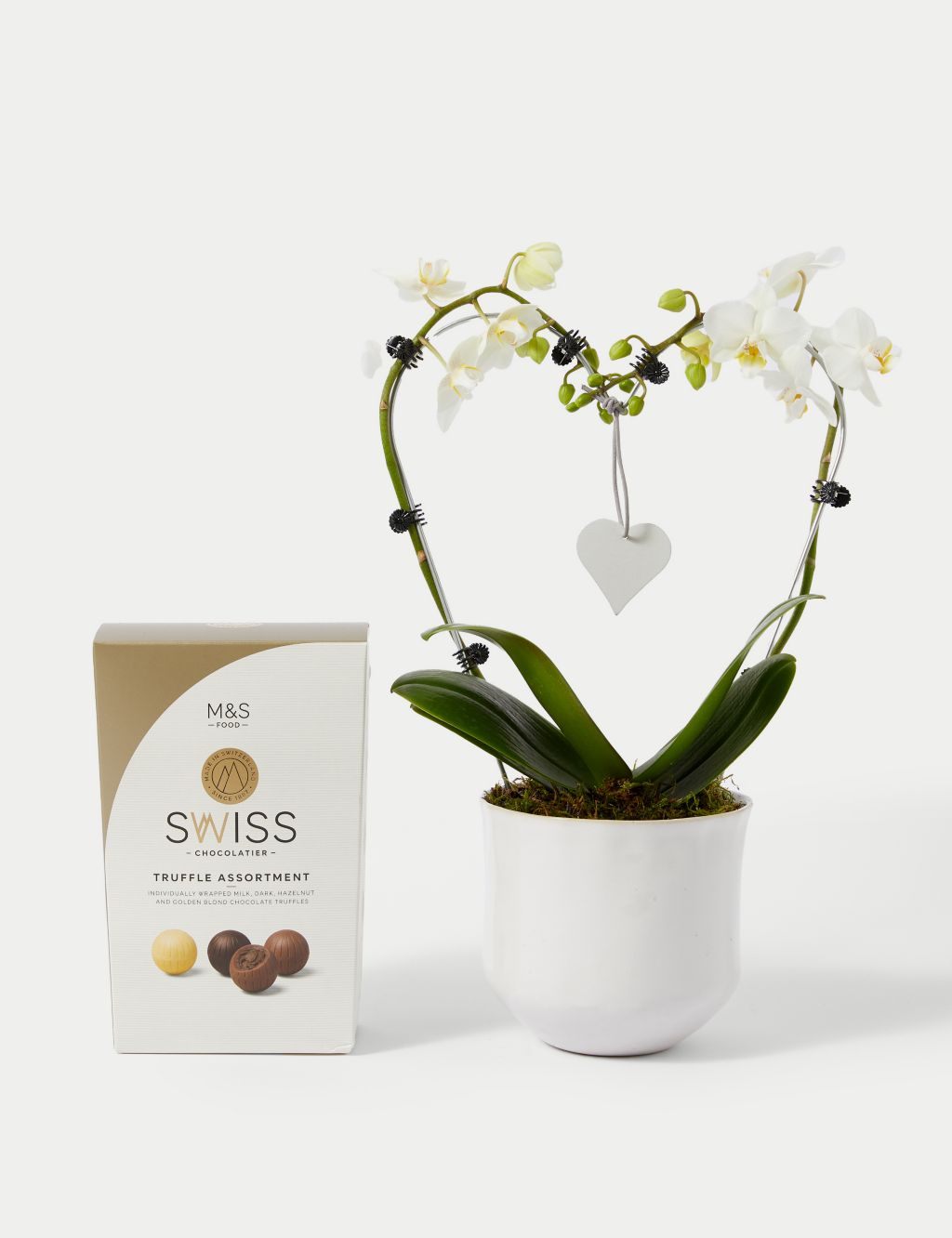 White Heart Orchid Ceramic & Swiss Truffles Bundle