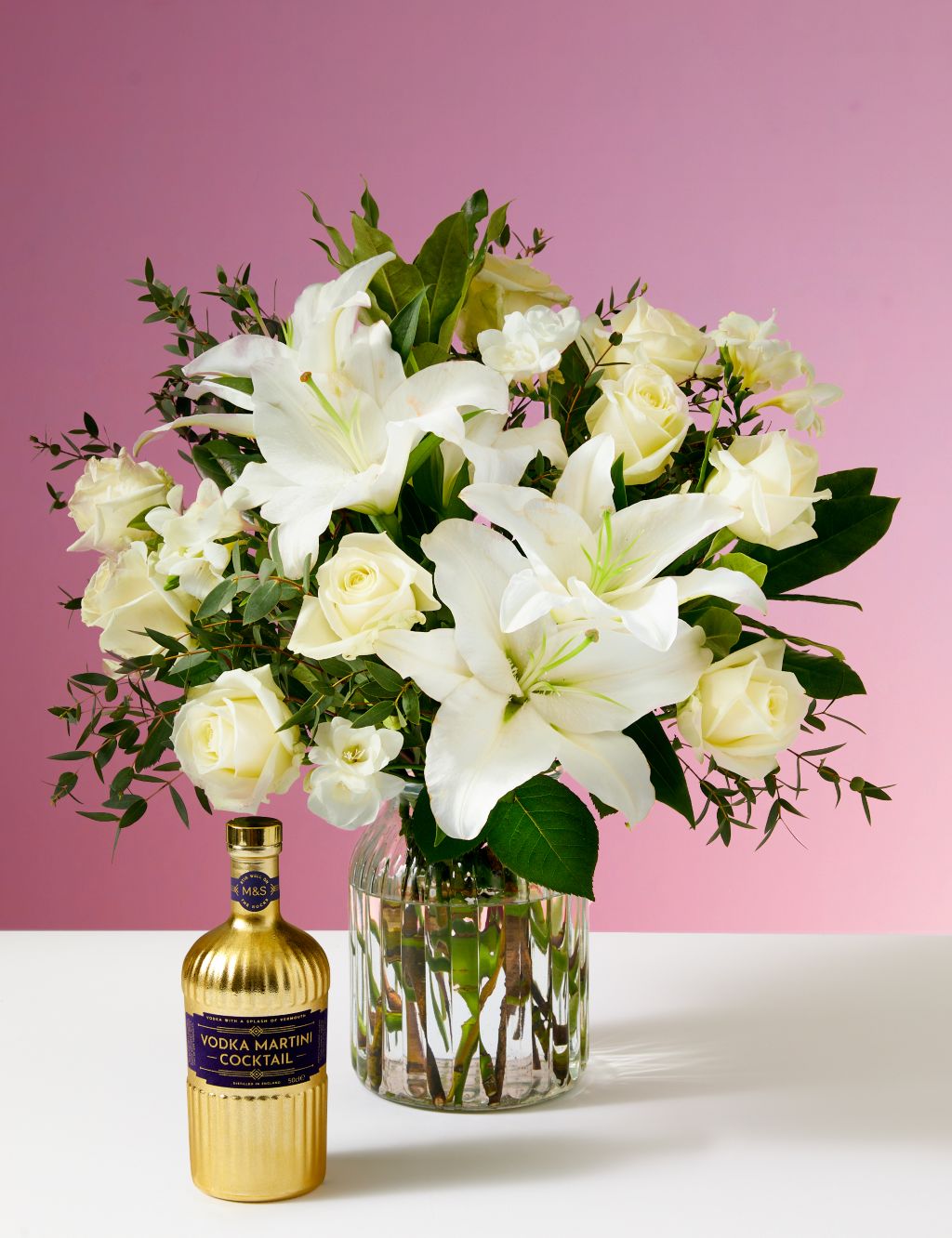 The Dame Joan Collins Rose & Lily Bouquet with Vodka Martini Cocktail