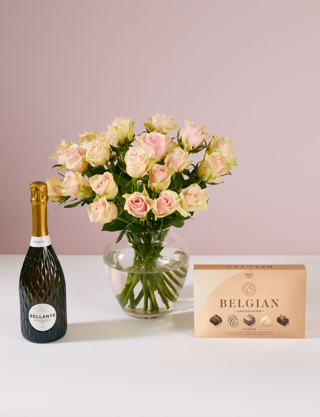 Blush Rose Abundance, Belgian Chocolates & Bellante Prosecco