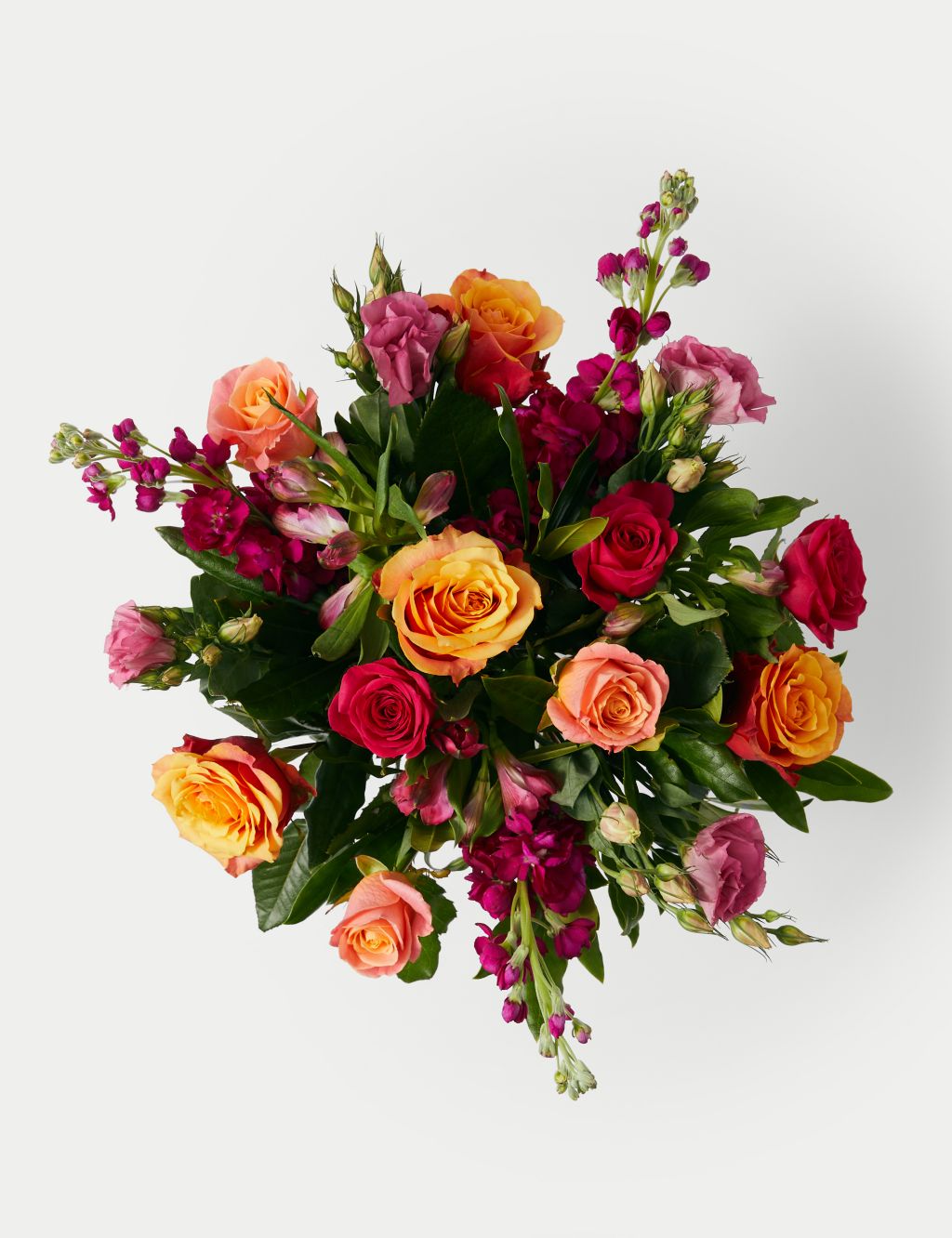 Roses, Lisianthus & Stock Bright Bouquet with Belgian Chocolates