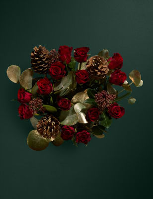 Red Roses & Skimmia with Vase (Delivery from 27 Nov) 1 of 6