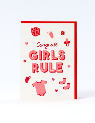 Girls Rule New Baby Card