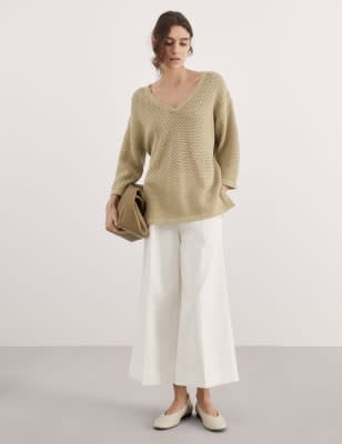 Cotton Rich V-Neck Relaxed Jumper