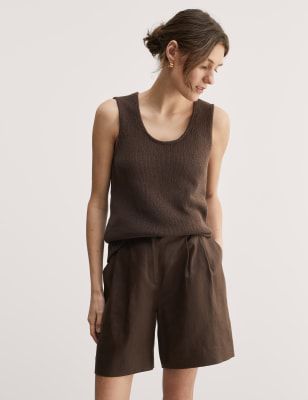 Jaeger Womens Cotton Rich Ribbed Knitted Vest - M - Chocolate, Chocolate,Black,Ivory