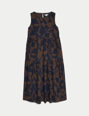 

JAEGER Womens Cotton Blend Printed Maxi Tiered Dress - Chocolate, Chocolate