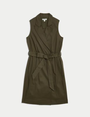 

JAEGER Womens Cotton Rich Belted Mini Wrap Dress - Khaki Mix, Khaki Mix