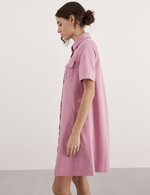 

JAEGER Womens Pure Cotton Mini Utility Shift Dress - Mauve, Mauve