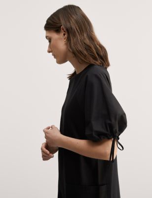 Jaeger Womens Pure Cotton Jersey Midi Shift Dress - 10 - Black, Black