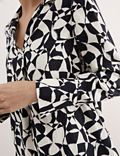 Pure Linen Geometric V-Neck Mini Shift Dress