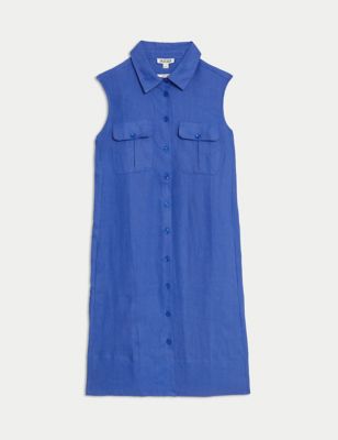 Jaeger Womens Pure Linen Utility Shirt Dress - 8 - Blue, Blue