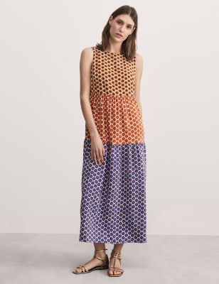 Jaeger Womens Pure Silk Geometric Maxi Tiered Dress - 8 - Multi, Multi