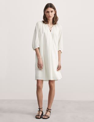 

JAEGER Womens Cotton Blend Tie Neck Relaxed Shift Dress - White, White