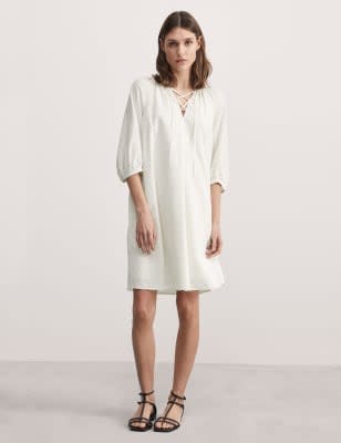 

JAEGER Womens Cotton Blend Tie Neck Relaxed Shift Dress - White, White