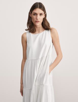 Jaeger Women's Cotton Blend Midi Tiered Dress - 8 - White, White