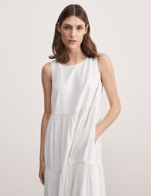 

JAEGER Womens Cotton Blend Midi Tiered Dress - White, White