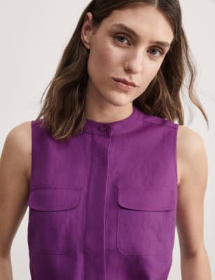 

JAEGER Womens Pure Linen Mini Utility Shift Dress - Purple, Purple