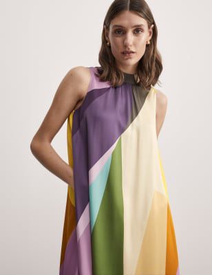 

JAEGER Womens Printed Funnel Neck Maxi Shift Dress - Multi, Multi