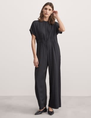 

JAEGER Womens Short Sleeve Wide Leg Jumpsuit - Black, Black