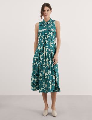 

JAEGER Womens Pure Silk Floral Midi Skater Dress - Teal Mix, Teal Mix