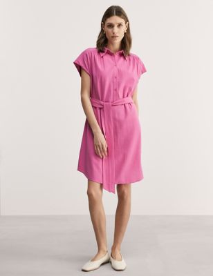 Jaeger Women's Cotton Blend Striped Midi Shift Dress - 18 - Pink, Pink