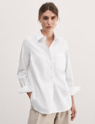 Jaeger Women's Pure Cotton Collared Relaxed Shirt - 8 - White, White