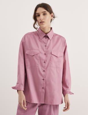 Jaeger Women's Pure Cotton Collared Relaxed Utility Shirt - 12 - Mauve, Mauve