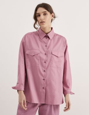 Jaeger Womens Pure Cotton Collared Relaxed Utility Shirt - 10 - Mauve, Mauve