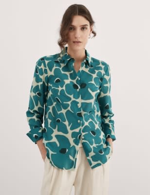 Jaeger Women's Silk Rich Floral Shirt - 10 - Teal Mix, Teal Mix