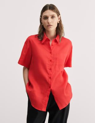 Jaeger Women's Pure Linen Shirt - 10 - Red, Red