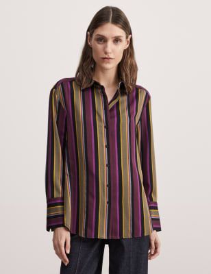 

JAEGER Womens Striped Collared Shirt - Purple Mix, Purple Mix