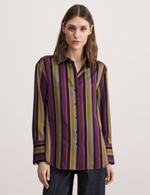 Jaeger Women's Striped Collared Shirt - 10 - Purple Mix, Purple Mix