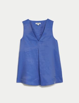 

JAEGER Womens Linen Rich V-Neck Top - Blue, Blue