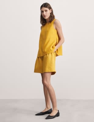 

JAEGER Womens Pure Linen Crew Neck Shell Top - Yellow, Yellow