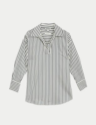 

JAEGER Womens Pure Cotton Striped Popover Shirt - Blue Mix, Blue Mix