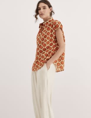 

JAEGER Womens Cotton Rich Geometric Blouse - Multi, Multi