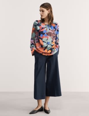 Satin Floral Gathered Neck Blouse