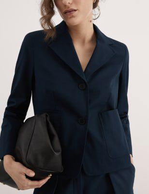 Jaeger Women's Relaxed Cotton Stretch Cropped Blazer - 10 - Navy, Navy,Ivory
