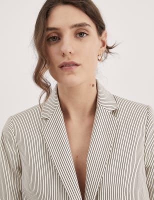 Jaeger Womens Relaxed Striped Single Breasted Blazer - 16 - Ivory Mix, Ivory Mix