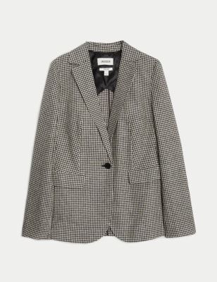 Pure Linen Gingham Single Breasted Jacket