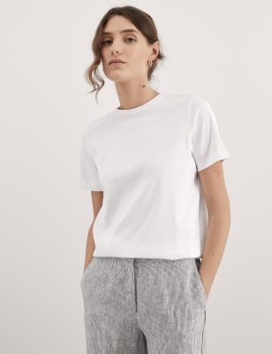 Jaeger Women's Pure Mercerised Cotton T-Shirt - 10 - White, White